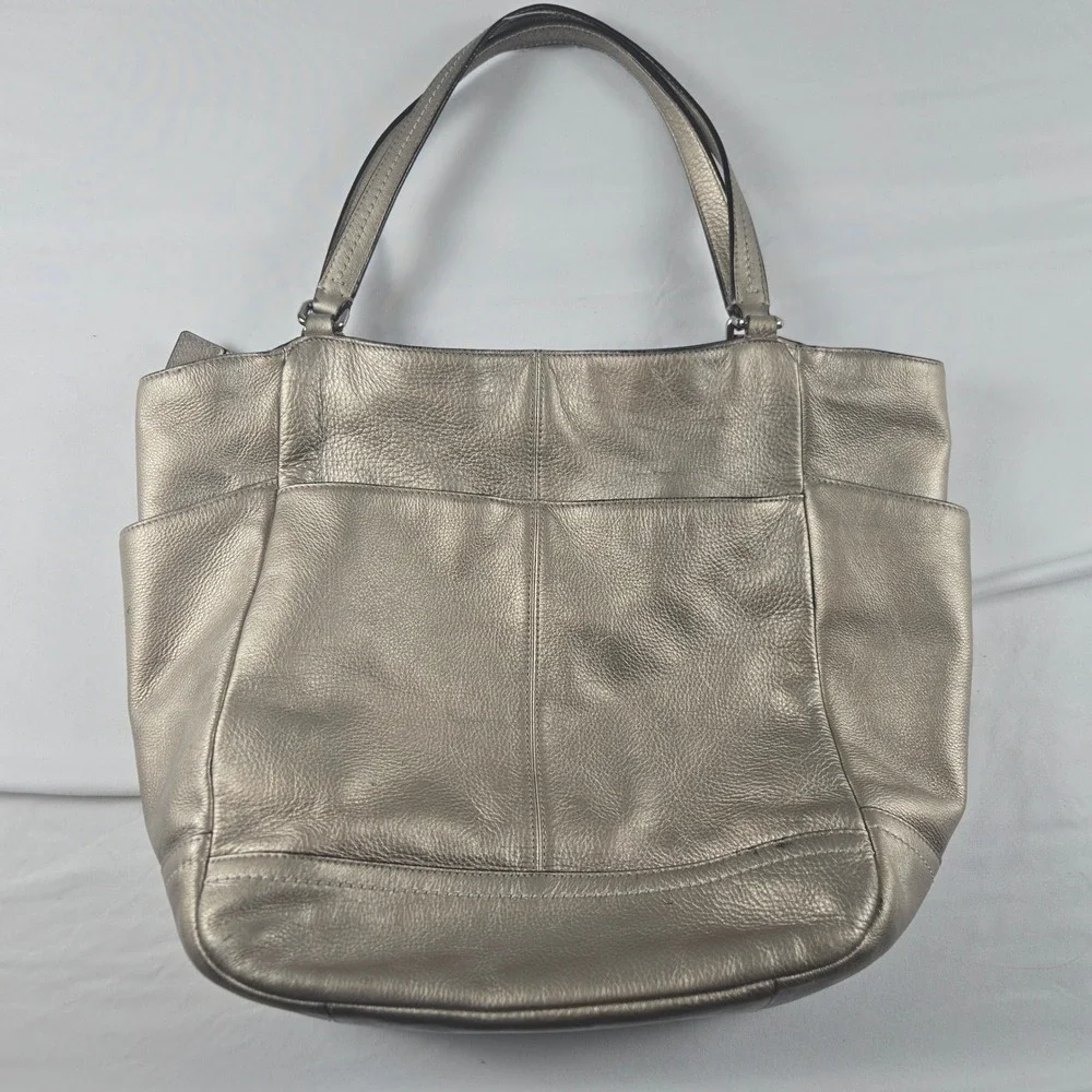 Coach Park Metro Tote Women Large Pewter Metallic Leather Purse - Picture 2 of 12